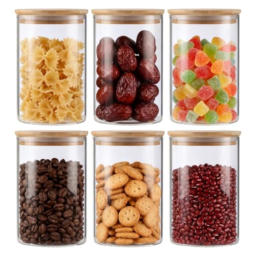 6-Pack Glass Storage Jars with Bamboo Lids Single 32 fl oz/950ml, Glass Canister Set, Airtight Containers for Kitchen Dry Goods, Coffee, Tea, Sugar,Flour,Candy, Cookie, Pasta - color: clear-round-6pcs-32oz