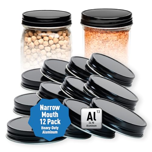 AllSpice Rust-Proof Narrow Mouth Aluminum Metal Mason Jar Lids Leak-Proof 12-Pack (Black) - color: Black, size: Narrow Mouth