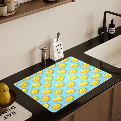 Cartoon Cheese Dish Drying Mat,24x20 inch, Water Absorbent Microfiber Dish Drying Pad for Countertops,Sinks,Draining Racks - size: 23.6x19.7inch