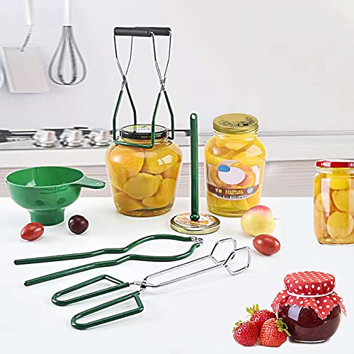5PCS Canning Supplies Canning Kit, Canning Essentials Set Include Tongs, Wide Mouth Funnel, Jar Lifter, Jar Wrench, Magnetic Lid Lifter, Stainless Steel Anti-Scald Clip Suit (Green) - color: Green