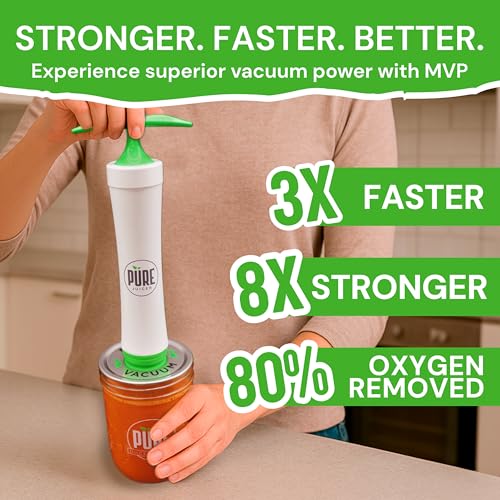 PURE MVP Mason Jar Vacuum Sealer Kit | 3X Faster & 8X the Vacuum of Electric | Premium Handheld High-Suction Vacuum Sealer for Jars | Perfect Seal for Juice, Smoothies, Food for Maximum Freshness - color: Mason Jar Vacuum Sealer Kit