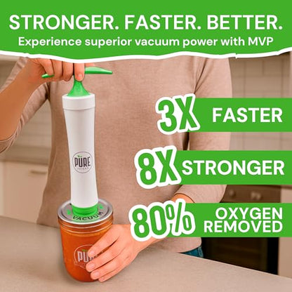 PURE MVP Mason Jar Vacuum Sealer Kit | 3X Faster & 8X the Vacuum of Electric | Premium Handheld High-Suction Vacuum Sealer for Jars | Perfect Seal for Juice, Smoothies, Food for Maximum Freshness - color: Mason Jar Vacuum Sealer Kit