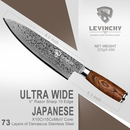 Damascus Chef's Knife 8 inch Professional Handmade Damascus Stainless Steel Kitchen Knife, Superb Edge Retention, Stain & Corrosion Resistant, Ergonomic PAKKA Wood Handle - color: 8" Damascus Professional Chef Knife