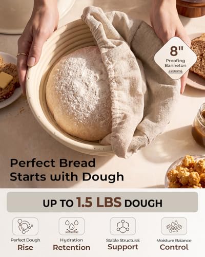 Enameled Cast Iron Bread Oven 5 Qt with Starter Kit, Round Dutch Oven with Lid for Sourdough Baking, Baking Kit Includes Silicone Sling, Banneton & Lame, Complete Artisan Bread Set - color: White, size: Bread Oven & Baking Kit