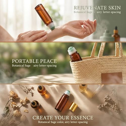 Joyibay 4 Pcs 1.7 oz Amber Glass Roller Bottles, Essential Oil Roll-on Bottle with Natural Stone Ball, Portable Container for Perfume, Aromatherapy, DIY Blends