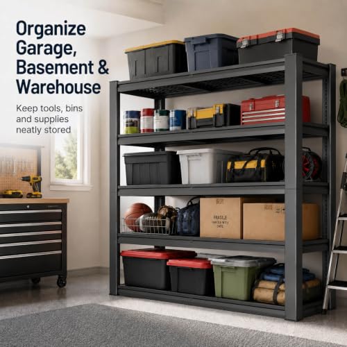 Garage Shelving Unit 72 W x 30 D x 72 H, 4 Tier Metal Storage Shelves, Upgraded Steel Structure, 2500 LBS Rack for Basement, Warehouse, Pantry - size: 72W x 30"D x 72H
