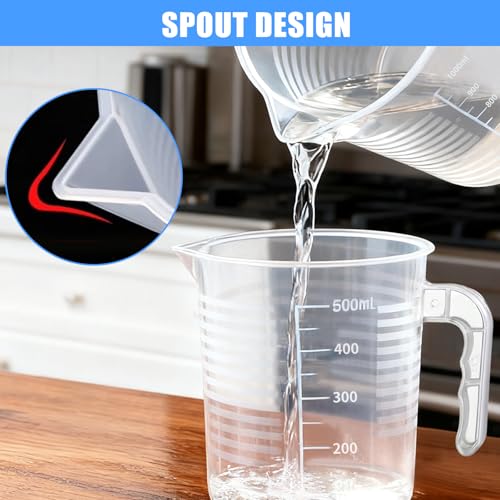 2 Pack Measuring Cup Set, 500ml and 1000ml | Plastic Liquid Measuring Cups- Baking, Cooking, Mixing Cups, Microwave and Dishwasher Safe Essential Kitchen Tools