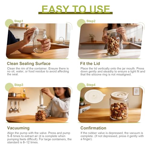 Mason Jar Vacuum Sealer Kit – Manual Sealer with 6 Reusable Silicone Lids for Wide & Regular Mouth Jars | Perfect for Juices, Smoothies & Keeping Food Fresh
