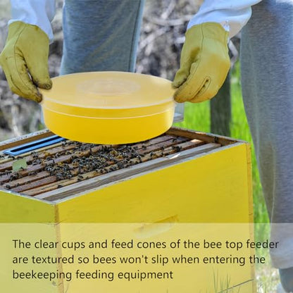 2 Pack Bee Top Feeder, Bee Feeders For Hives Beekeeping Feeding Equipment Hive Top Rapid Bee Feeder Rapid Round Feeders For Honey Bees Bee Water Feeder Beekeeper Tools Beekeeping Supplies, Yellow - size: Beehive Round Hive-2 Pack