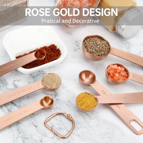 Measuring Spoons,SUS304 Stainless Steel Measuring Cups Set of 7 Piece: 1Tbsp,1/2Tbsp,1tsp,3/4tsp,1/2tsp,1/4tsp,1/8tsp Teaspoon Coffee Scoop Tablespoon for Dry and Liquid Ingredients,Rose Gold - color: Rose Gold