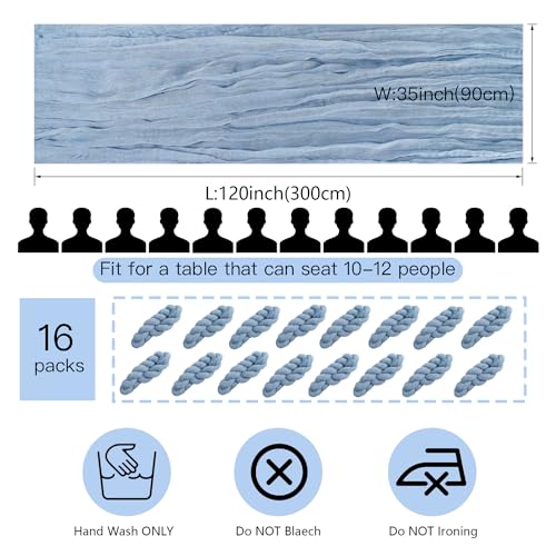16 Pack Dusty Blue Cheesecloth Table Runner 10Ft Boho Gauze Table Runners 35x120 Inch Blue Cheese Cloth Table Runners Long Sheer Table Runners for Wedding Bridal Shower Birthday Party Table Decor - style: Blue