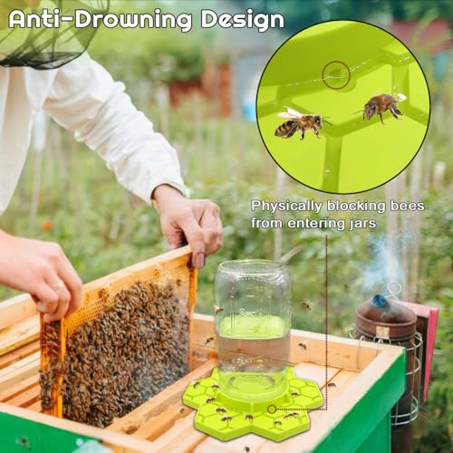 Bee Watering Station for Garden – 2 Pack Silicone Bee Feeders for Mason Ja, Fit with Regular and Wide Mouth, No-Drown Bee Waterer, Honey Bee Drinking Station- Blue & Yellow (Jars Not Included)