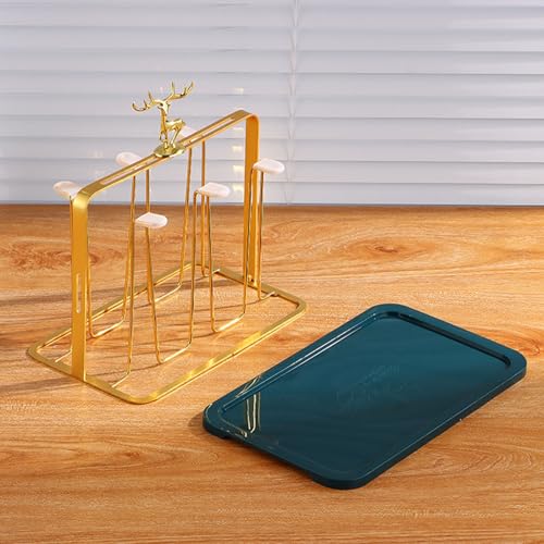 Reusable Cup Drying Rack Stand, Non-Slip Drying Glasses Rack, Silicone Designs Glass Cup Holder with Drainage Functional for Home Kitchen, Office, Cafe, Dining Room Organization (Gold)