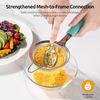 U-Taste Small Fine Mesh Strainer: 18/8 Stainless Steel 3.35in 30 Mesh Kitchen Food Sieve with Sturdy Riveted Silicone Handle, Heavy Duty Deep Handheld Metal Colander for Tea, Juice (Aqua Sky) - color: (1) Aqua Sky, size: S-3.35in