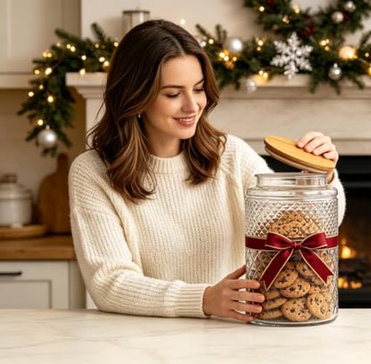 Prettidecor 1 Gallon Large Airtight Glass Storage Jars with Bamboo Lid, Kitchen Pantry Bathroom Laundry Room Organizer Canisters for Flour Rice Sugar Pasta Coffee Bean Cookies Popcorn Bath Salts