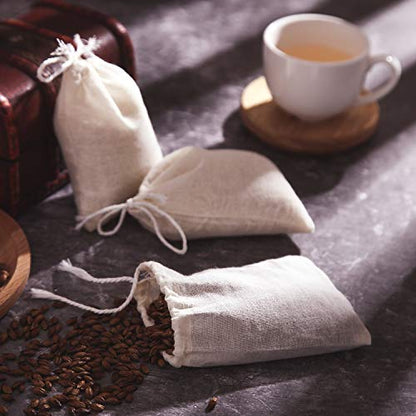 Boao 50 Pcs Cheese Cloth Tea Bags 4 x 3 Inch for Straining Reusable Tea Filter Loose Empty Soup Spice Bags for Cooking Cold Brew Coffee Muslin Strainer