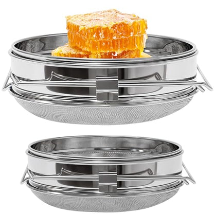 2 Pack Stainless Steel Honey Strainer Double Sieve, Food-Grade Honey Extractor Strainer Fits 5 Gallon Honey Bucket