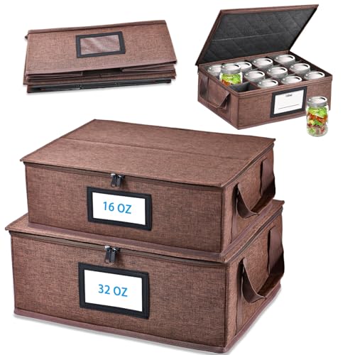 16+32 oz Mason Jar Storage Containers - Sturdy Canning Jar Boxes Organizer, Foldable with Dividers, Holds 12 Pint Mason Jars, Home Canning Supplies (Pint+Quart) - size: Pint+Quart