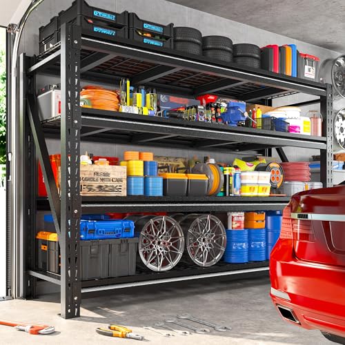 Romorgniz 5020LBS Heavy Duty Garage Shelving, 68.2" W Storage Shelves with Wire Deck, Rust/Water Resistant, 4 Tier Adjustable Industrial Shelving for Warehouse Basement, 23.5" D Deep x 72" H, Black - size: 68.2" W X 72" H X 23.5" D