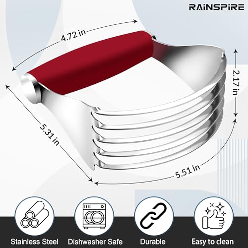 Rainspire XL Pastry Cutter For Baking, Heavy Duty Pastry Blender Stainless Steel, Thick Sharp Blades Dough Blender, Dough Cutter Butter Cutter Pastry for Easy Mixing, Dishwasher Safe, Red - color: Red