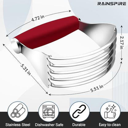 Rainspire XL Pastry Cutter For Baking, Heavy Duty Pastry Blender Stainless Steel, Thick Sharp Blades Dough Blender, Dough Cutter Butter Cutter Pastry for Easy Mixing, Dishwasher Safe, Red - color: Red