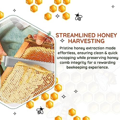 Flexzion Cold Honey Uncapping Tool - 11 Inch Serrated Uncapping Knife, Stainless Steel Honey Knife Uncapping with Ergonomic Wooden Handle, Non-Heated Honeycomb Scraper for Wax & Honey Extraction