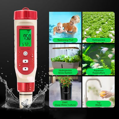 VIVOSUN 4-in-1 Digital pH Meter with pH/TDS/EC/Temp Function, 0-14.0 pH Measurement Range, ±0.1 pH Accuracy Water Quality Tester for Hydroponics, Household Drinking, and Aquarium - color: Red