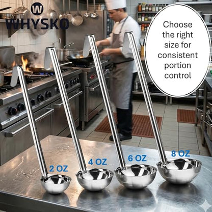 Whysko Soup Ladles Stainless Steel, 3-Pack of 6 oz. Metal Ladle Spoons, Rustproof Heat-Resistant Materials for Cooking and Serving Soups and Sauces, Commercial Grade Kitchen Essentials - size: 6 Ounce (3-Pack)