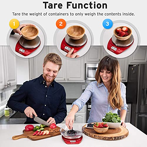 Etekcity 0.1g Food Kitchen Scale, Bowl, Digital Grams and Ounces for Weight Loss, Dieting, Baking, Cooking, and Meal Prep, 11lb/5kg, Stainless Steel Red - color: Chili Red, size: 11lb