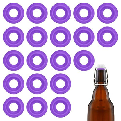 20PCs Dopamine color Silicone Gaskets Washers Seals for Cap Swing Flip Top for Home Brew Beer Soda Bottle Sealing(half cover) (Neon Purple) - color: Neon Purple