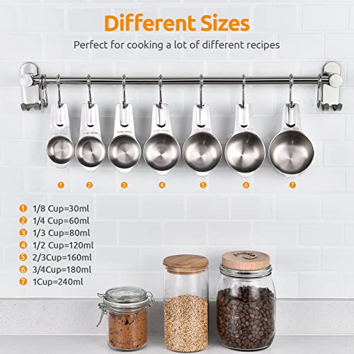 Measuring Cups: U-Taste 18/8 Stainless Steel Measuring Cups Set of 7-Piece: 1/8 Cup, 1/4 Cup, 1/3 Cup, 1/2 Cup, 2/3 Cup, 3/4 Cup, 1 Cup Dry and Liquid Ingredients - size: (02) Cup Set of 7