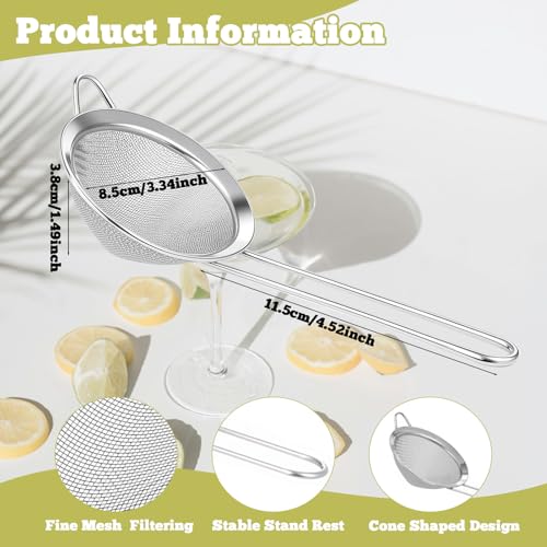 10 Pack Stainless Steel Cocktail Strainer,5 Pcs Cone Shaped Small Fine Mesh Strainer Sieve and 5 Pcs 4-Prong Bar Drink Strainer for Bartender Juice Tea Coffee