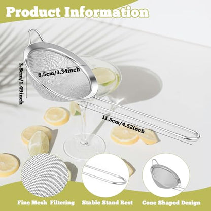 10 Pack Stainless Steel Cocktail Strainer,5 Pcs Cone Shaped Small Fine Mesh Strainer Sieve and 5 Pcs 4-Prong Bar Drink Strainer for Bartender Juice Tea Coffee
