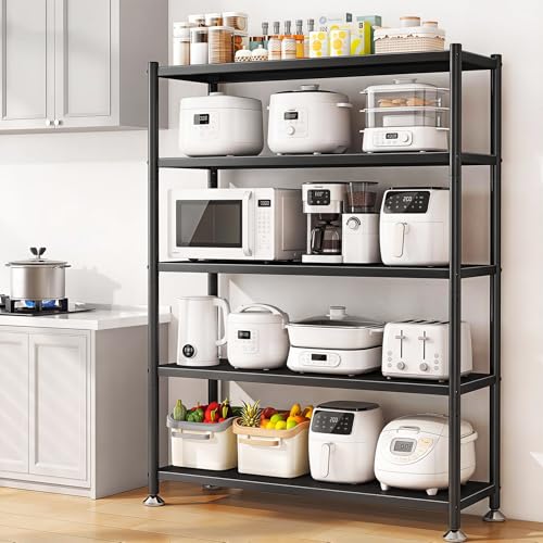 PXRACK Metal Shelving for Storage, 5 Tier Adjustable Kitchen Storage Shelves with Wheels, Shelving Unit Bookshelf Utility Shelf Metal Storage Rack for Garage Pantry Closet Laundry, 35.8"x13"x59.65" - size: 35.8"L x 13"W x 59.65"H
