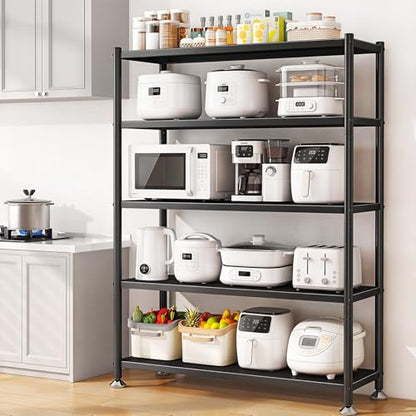 PXRACK Metal Shelving for Storage, 5 Tier Adjustable Kitchen Storage Shelves with Wheels, Shelving Unit Bookshelf Utility Shelf Metal Storage Rack for Garage Pantry Closet Laundry, 35.8"x13"x59.65" - size: 35.8"L x 13"W x 59.65"H