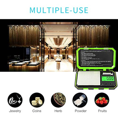 Fuzion Pocket Gram Scale, 500g x 0.01g Digital Jewelry Scale, 6 Modes Conversion Mini Scale with LCD Display, Tare for Herb, Food, Jewelry, Medicine - color: Green, size: 500/0.01g