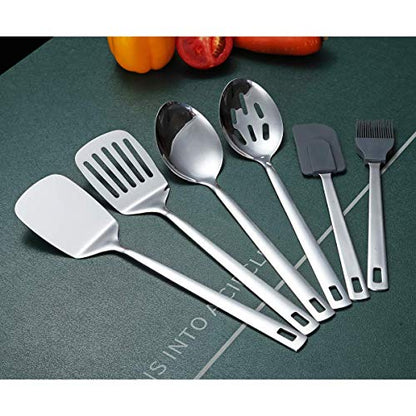 Cooking Spoon, Berglander 6 Pieces Spatula Set Stainless Steel, Metal Spatula, Serving Spoon, Kitchen Tools Set Non-Stick And Heat Resistant, Dishwasher Safe, Easy to Clean (6 Packs) - size: B. 6 Pieces