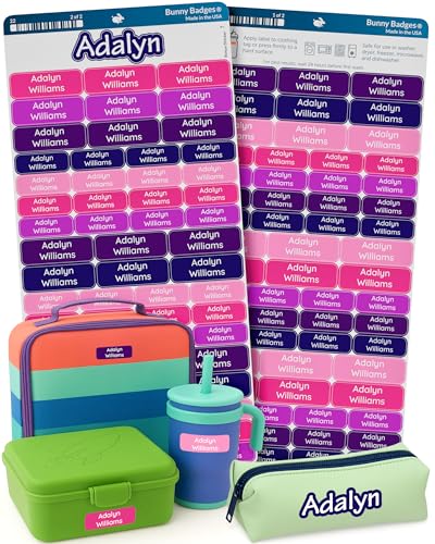 Bunny Badges Personalized Daycare Name Labels for Kids (120 Labels) Custom Label for Clothing Tag - Waterproof Name Stickers for Clothing Tags, Bottles, Backpacks and School Supplies (Berry) - color: Berry