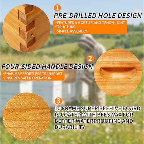 2 Pack 10 Frame Langstroth Medium Super Bee Box Dipped in Beeswax Beehive Box for Beekeeping Supplies - size: 2 Pack Medium Super Bee Box