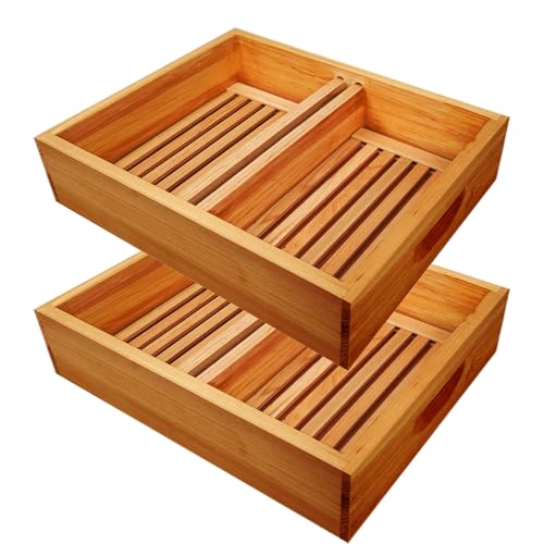 Bee Hive Top Feeder W/Floats 10 Frame Dipped in Beeswax Bee Feeder for Beekeeping Bee Feeding Tools-2 Pack - size: 2 pack 10 frame