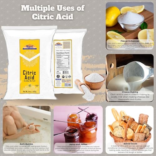 Rani Citric Acid Powder, Food Grade (Limbu Ka Ful) 14oz (400g) ~ Used for Cooking, Bath Bombs, Cleaning | Gluten Friendly | Indian Origin - size: 14 Ounce (Pack of 1)