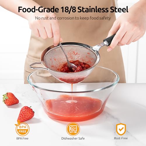 U-Taste Medium Fine Mesh Strainer: 18/8 Stainless Steel 4.73in 30 Mesh Kitchen Food Sieve with Sturdy Riveted Silicone Handle, Heavy Duty Deep Handheld Metal Colander for Rice, Quinoa, Flour (Black) - color: (2) Black, size: M-4.73in