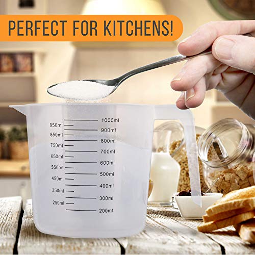 U.S. Kitchen Supply Plastic Measuring Cups with Handles - 32 oz (1000 ml) Liquid Measuring Cup Set of 6 - Clear Microwave Safe Kitchen Cups - Measure in mL or Ounces, Measurement Cup for Cooking - size: 32-Ounce