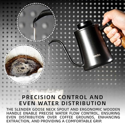 NEOUZA 500ml Gooseneck Kettle with Mechanical Dial Thermometer, 304 Stainless Steel Stovetop Safe Kettle for Pour Over Coffee and Tea, Precision Spout & Wooden Handle - color: Mechanical Thermometer