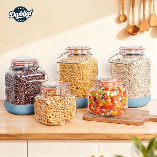 2 Pack Square 1 Gallon Glass Jar with Airtight Lid, Large Mason Jars Wide Mouth 128 Oz with Scale Marks & Handle, Glass Storage Containers with Anti-slip Base for Flour, Oat, Wheat, Cookie Jar