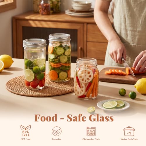 CycleMore Mason Jars Bundle, 12 Pack J Canning Jars With Bands and Lids, Ideal for Jam, Honey, Wedding/Shower Favors, DIY & Oats - 32 OZ x 4, 24 OZ x 4, 16 OZ x 4 (16oz - 24oz - 32oz) - size: Mixed Size Bundle
