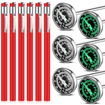 Xuhal 6 Pcs Stainless Steel Kitchen Glow Thermometer with 5 Inch Long Stem 1 Inch Dial Thermometer Milk Frothing Food for Oven Probe Meat Grill BBQ Cooking Chocolate Water (White Red) - color: White Red
