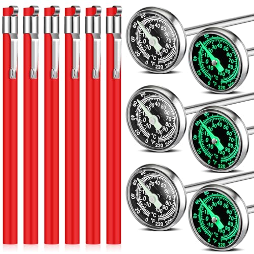 Xuhal 6 Pcs Stainless Steel Kitchen Glow Thermometer with 5 Inch Long Stem 1 Inch Dial Thermometer Milk Frothing Food for Oven Probe Meat Grill BBQ Cooking Chocolate Water (White Red) - color: White Red