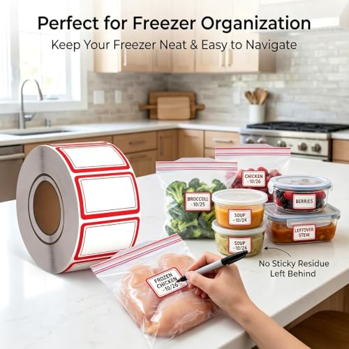 500 Removable Labels - No Residue, Reusable and Waterproof | Suitable for Food Storage Containers, Etc. (Red) - color: Red