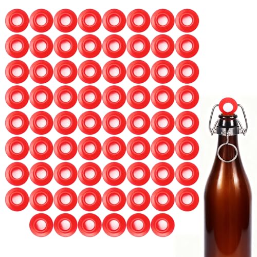 FERRODAY 70PCS Silicone Gasket for EZ Cap Red Washers High Pressure Leak-proof Swing Flip Top Bottle Cap Gasket Home Brew Beer Soda Bottle Seal Swing Top Bottle Gasket -70 Bottle Gaskets